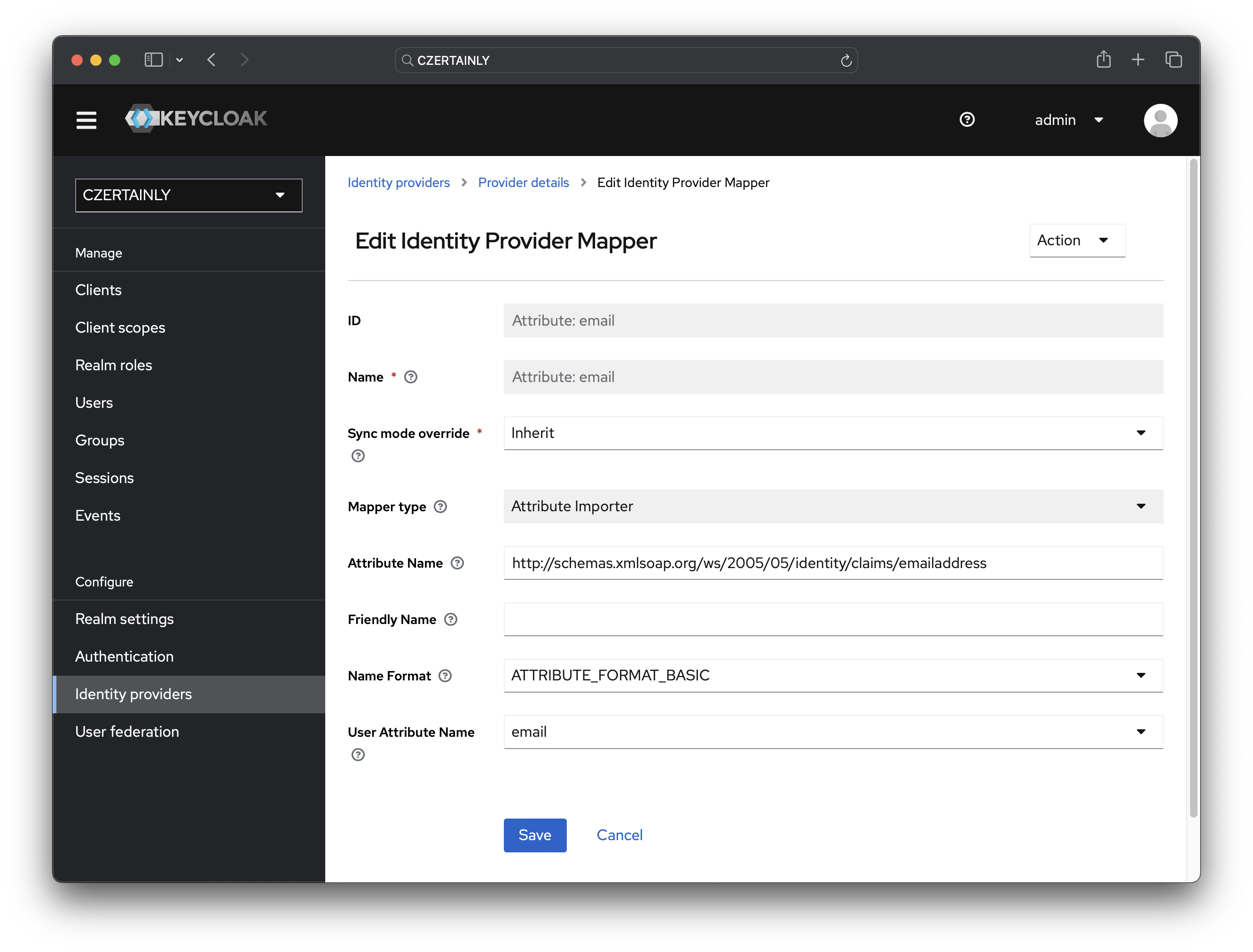 Keycloak mapper Email