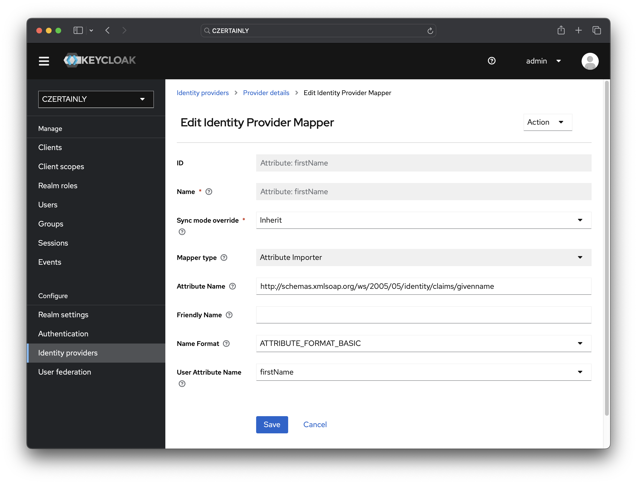 Keycloak mapper First Name